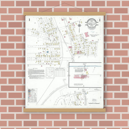 Old map wall art mockup — magnetic wood frame on brick wall — Sanborn Fire Insurance Map from Mineral City, Tuscarawas County, Ohio (1949), Sheet #0001