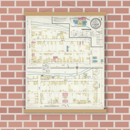 Old map wall art mockup — magnetic wood frame on brick wall — Sanborn Fire Insurance Map from Lykens, Dauphin County, Pennsylvania (1911) - Complete Map Set