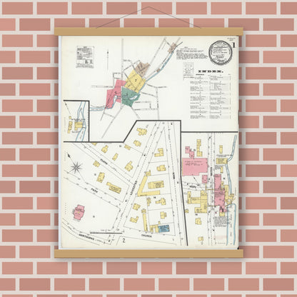 Old map wall art mockup — magnetic wood frame on brick wall — Sanborn Fire Insurance Map from Perry, Wyoming County, New York (1900) - Complete Map Set