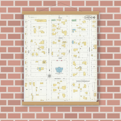 Old map wall art mockup — magnetic wood frame on brick wall — Sanborn Fire Insurance Map from Georgetown, Williamson County, Texas (1900), Sheet #0004