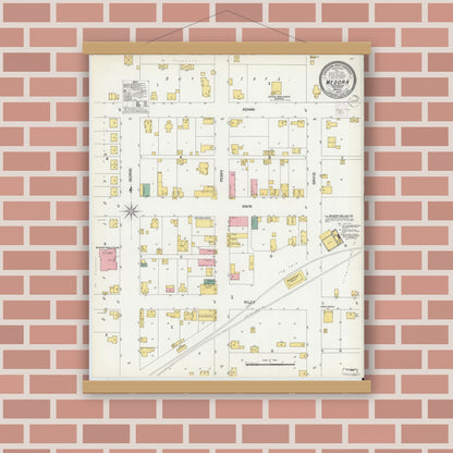 Old map wall art mockup — magnetic wood frame on brick wall — Sanborn Fire Insurance Map from Medora, Jackson County, Indiana (1902), Sheet #0001