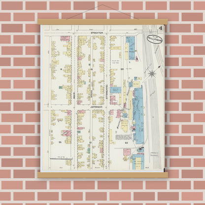 Old map wall art mockup — magnetic wood frame on brick wall — Sanborn Fire Insurance Map from Phillipsburg, Warren County, New Jersey (1890), Sheet #0004