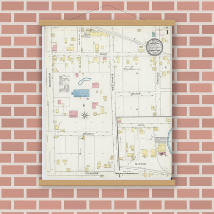 Old map wall art mockup — magnetic wood frame on brick wall — Sanborn Fire Insurance Map from Germantown, Clinton County, Illinois (1894) - Complete Map Set