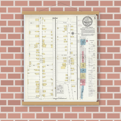Old map wall art mockup — magnetic wood frame on brick wall — Sanborn Fire Insurance Map from Tower City, Schuylkill County, Pennsylvania (1911) - Complete Map Set