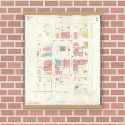 Old map wall art mockup — magnetic wood frame on brick wall — Sanborn Fire Insurance Map from Rockwall, Rockwall County, Texas (1945), Sheet #0002