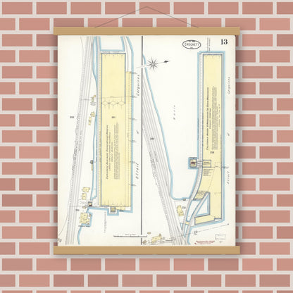 Old map wall art mockup — magnetic wood frame on brick wall — Sanborn Fire Insurance Map from Crockett, Contra Costa County, California (1899), Sheet #0013