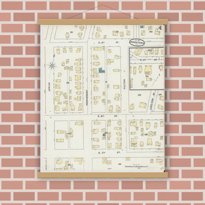 Old map wall art mockup — magnetic wood frame on brick wall — Sanborn Fire Insurance Map from Jamestown, Chautauqua County, New York (1891), Sheet #0004