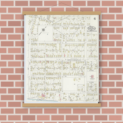 Old map wall art mockup — magnetic wood frame on brick wall — Sanborn Fire Insurance Map from Canal Dover, Tuscarawas County, Ohio (1914), Sheet #0006