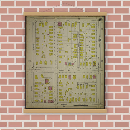 Old map wall art mockup — magnetic wood frame on brick wall — Sanborn Fire Insurance Map from Kenosha, Kenosha County, Wisconsin. (1918), Sheet 38