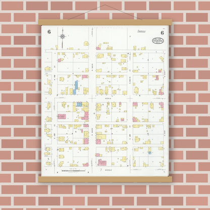 Old map wall art mockup — magnetic wood frame on brick wall — Sanborn Fire Insurance Map from Osborn, Greene County, Ohio (1929), Sheet #0006