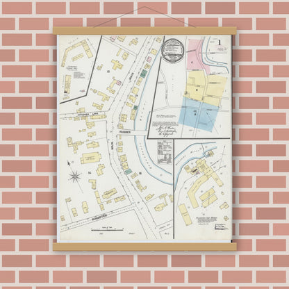 Old map wall art mockup — magnetic wood frame on brick wall — Sanborn Fire Insurance Map from Great Barrington, Berkshire County, Massachusetts (1889) - Complete Map Set