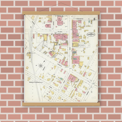 Old map wall art mockup — magnetic wood frame on brick wall — Sanborn Fire Insurance Map from Edwardsville, Madison County, Illinois (1902), Sheet #0004