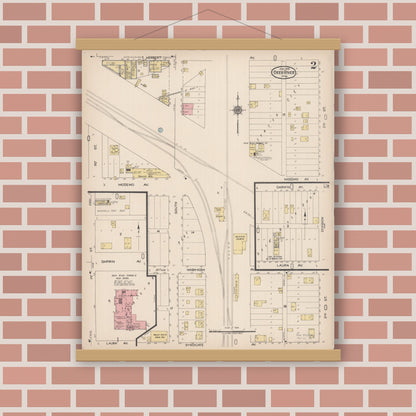 Old map wall art mockup — magnetic wood frame on brick wall — Sanborn Fire Insurance Map from Deer River, Itasca County, Minnesota (1922), Sheet #0002
