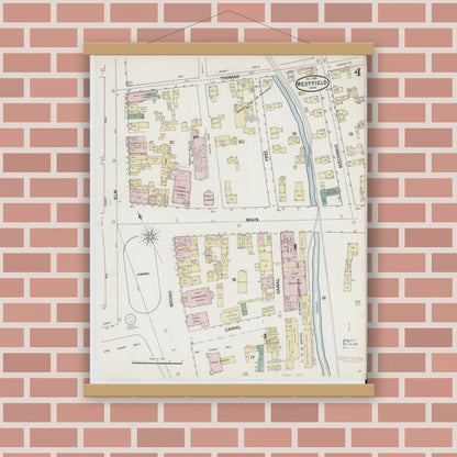 Old map wall art mockup — magnetic wood frame on brick wall — Sanborn Fire Insurance Map from Westfield, Hampden County, Massachusetts (1889), Sheet #0004