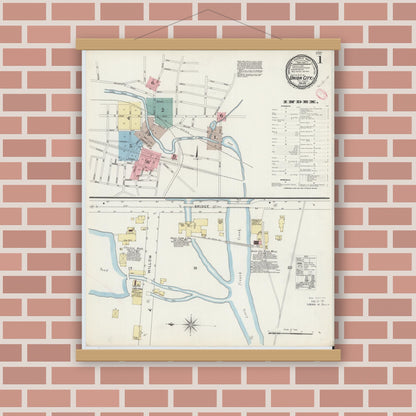 Old map wall art mockup — magnetic wood frame on brick wall — Sanborn Fire Insurance Map from Union City, Erie County, Pennsylvania (1895) - Complete Map Set
