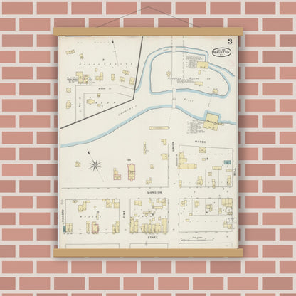 Old map wall art mockup — magnetic wood frame on brick wall — Sanborn Fire Insurance Map from Mauston, Juneau County, Wisconsin (1894), Sheet #0003