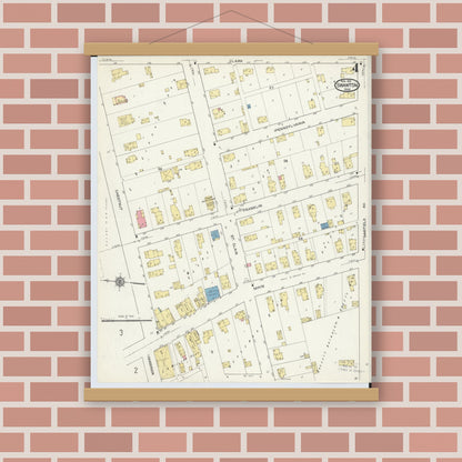 Old map wall art mockup — magnetic wood frame on brick wall — Sanborn Fire Insurance Map from Swanton, Fulton County, Ohio (1913), Sheet #0004