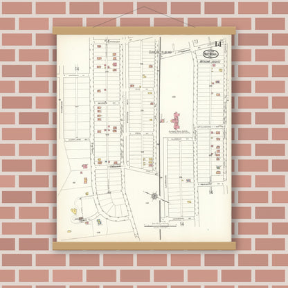 Old map wall art mockup — magnetic wood frame on brick wall — Sanborn Fire Insurance Map from Natrona, Allegheny County, Pennsylvania (1921), Sheet #0014