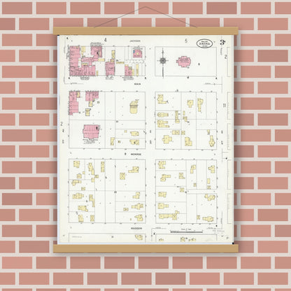 Old map wall art mockup — magnetic wood frame on brick wall — Sanborn Fire Insurance Map from Anoka, Anoka County, Minnesota (1911), Sheet #0003