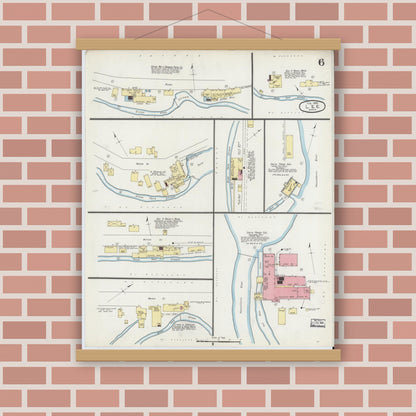 Old map wall art mockup — magnetic wood frame on brick wall — Sanborn Fire Insurance Map from Lee, Berkshire County, Massachusetts (1895), Sheet #0006