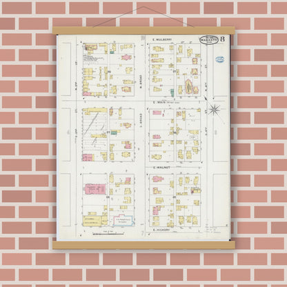 Old map wall art mockup — magnetic wood frame on brick wall — Sanborn Fire Insurance Map from Mankato, Blue Earth County, Minnesota (1894), Sheet #0008