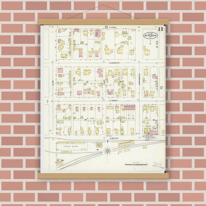 Old map wall art mockup — magnetic wood frame on brick wall — Sanborn Fire Insurance Map from Mount Vernon, Knox County, Ohio (1897), Sheet #0011