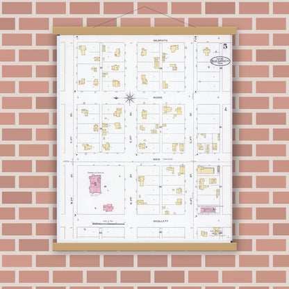 Old map wall art mockup — magnetic wood frame on brick wall — Sanborn Fire Insurance Map from Blue Earth, Faribault County, Minnesota (1905), Sheet #0005
