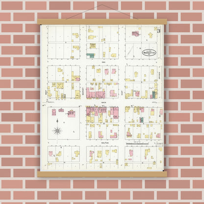 Old map wall art mockup — magnetic wood frame on brick wall — Sanborn Fire Insurance Map from Warrenton, Warren County, Missouri (1909), Sheet #0003