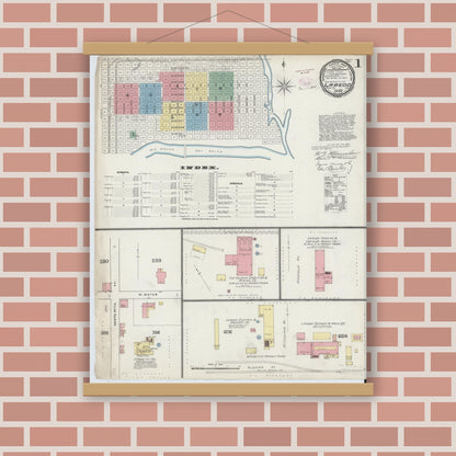 Old map wall art mockup — magnetic wood frame on brick wall — Sanborn Fire Insurance Map from Laredo, Webb County, Texas (1894), Sheet #0001