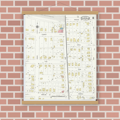 Old map wall art mockup — magnetic wood frame on brick wall — Sanborn Fire Insurance Map from Chicago Junction, Huron County, Ohio (1911), Sheet #0008