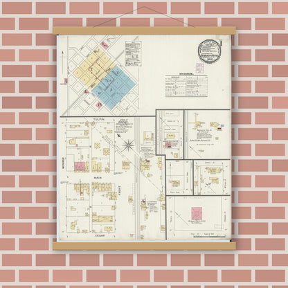 Old map wall art mockup — magnetic wood frame on brick wall — Sanborn Fire Insurance Map from Raymond, Montgomery County, Illinois (1901) - Complete Map Set