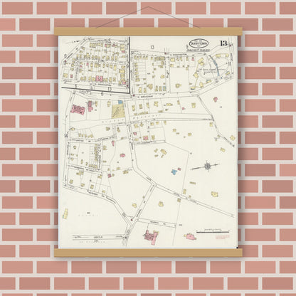 Old map wall art mockup — magnetic wood frame on brick wall — Sanborn Fire Insurance Map from Tarrytown, Westchester County, New York (1915), Sheet #0013