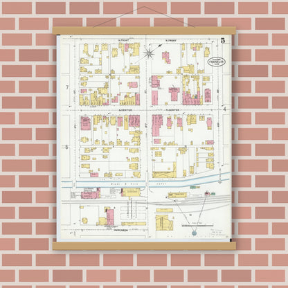 Old map wall art mockup — magnetic wood frame on brick wall — Sanborn Fire Insurance Map from Franklin, Warren County, Ohio (1905), Sheet #0005