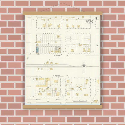 Old map wall art mockup — magnetic wood frame on brick wall — Sanborn Fire Insurance Map from Luling, Caldwell County, Texas (1912), Sheet #0004