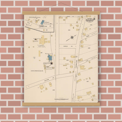 Old map wall art mockup — magnetic wood frame on brick wall — Sanborn Fire Insurance Map from Marianna, Jackson County, Florida (1922), Sheet #0008