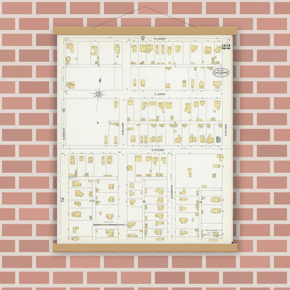 Old map wall art mockup — magnetic wood frame on brick wall — Sanborn Fire Insurance Map from Sherman, Grayson County, Texas (1902), Sheet #0022