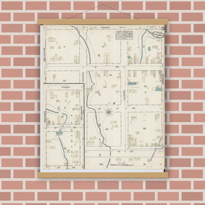 Old map wall art mockup — magnetic wood frame on brick wall — Sanborn Fire Insurance Map from Ashland, Ashland County, Wisconsin (1884), Sheet #0003