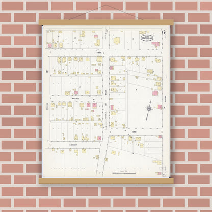 Old map wall art mockup — magnetic wood frame on brick wall — Sanborn Fire Insurance Map from Waterloo, Monroe County, Illinois (1913), Sheet #0006