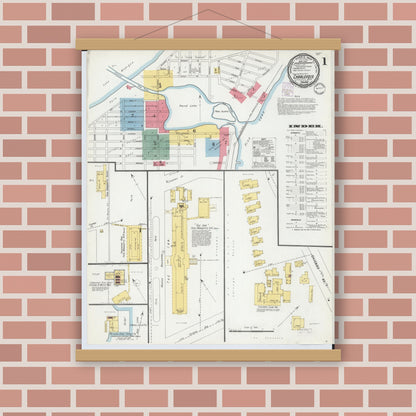 Old map wall art mockup — magnetic wood frame on brick wall — Sanborn Fire Insurance Map from Charlevoix, Charlevoix County, Michigan (1901), Sheet #0001