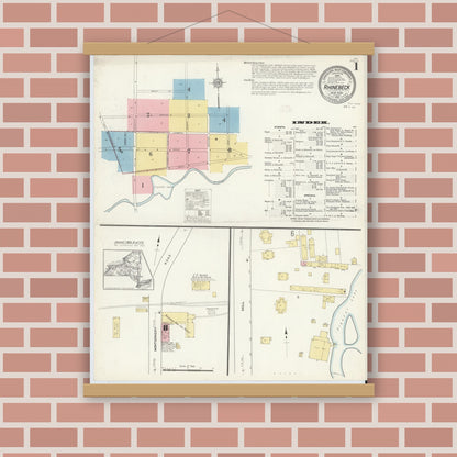 Old map wall art mockup — magnetic wood frame on brick wall — Sanborn Fire Insurance Map from Rhinebeck, Dutchess County, New York (1912) - Complete Map Set