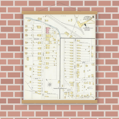 Old map wall art mockup — magnetic wood frame on brick wall — Sanborn Fire Insurance Map from Ashley, Luzerne County, Pennsylvania (1896), Sheet #0005