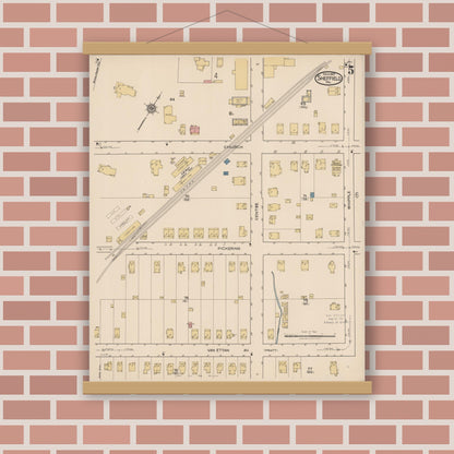 Old map wall art mockup — magnetic wood frame on brick wall — Sanborn Fire Insurance Map from Sheffield, Warren County, Pennsylvania (1922), Sheet #0005