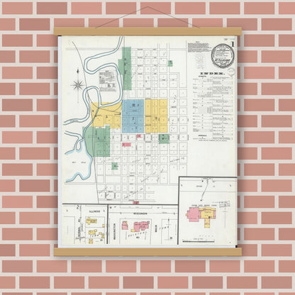 Old map wall art mockup — magnetic wood frame on brick wall — Sanborn Fire Insurance Map from Mount Pleasant, Isabella County, Michigan (1900) - Complete Map Set