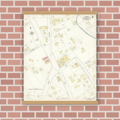 Old map wall art mockup — magnetic wood frame on brick wall — Sanborn Fire Insurance Map from Auburn, Placer County, California (1899), Sheet #0003