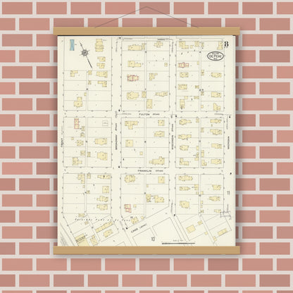 Old map wall art mockup — magnetic wood frame on brick wall — Sanborn Fire Insurance Map from De Pere, Brown County, Wisconsin (1914), Sheet #0008