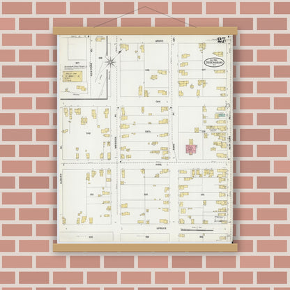 Old map wall art mockup — magnetic wood frame on brick wall — Sanborn Fire Insurance Map from Ogdensburg, St. Lawrence County, New York (1904), Sheet #0027