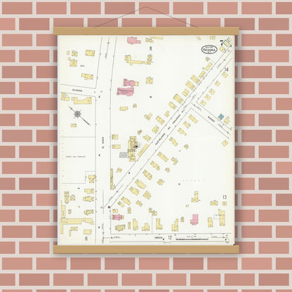 Old map wall art mockup — magnetic wood frame on brick wall — Sanborn Fire Insurance Map from Fredonia, Chautauqua County, New York (1912), Sheet #0007