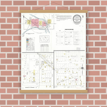 Old map wall art mockup — magnetic wood frame on brick wall — Sanborn Fire Insurance Map from Rockford, Floyd County, Iowa (1948) â€” Complete Set
