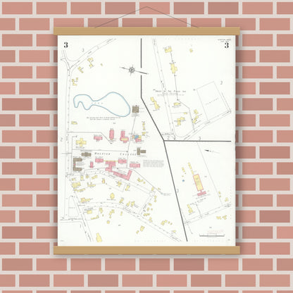Old map wall art mockup — magnetic wood frame on brick wall — Sanborn Fire Insurance Map from Norton, Bristol County, Massachusetts (1937), Sheet #0003