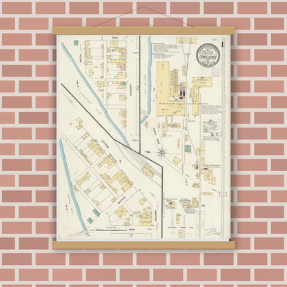 Old map wall art mockup — magnetic wood frame on brick wall — Sanborn Fire Insurance Map from Confluence, Somerset County, Pennsylvania (1907) - Complete Map Set